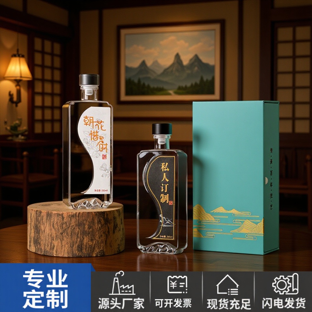 一斤装晶白料玻璃酒瓶500ML自酿酒分装瓶密封带盖包装定制包装