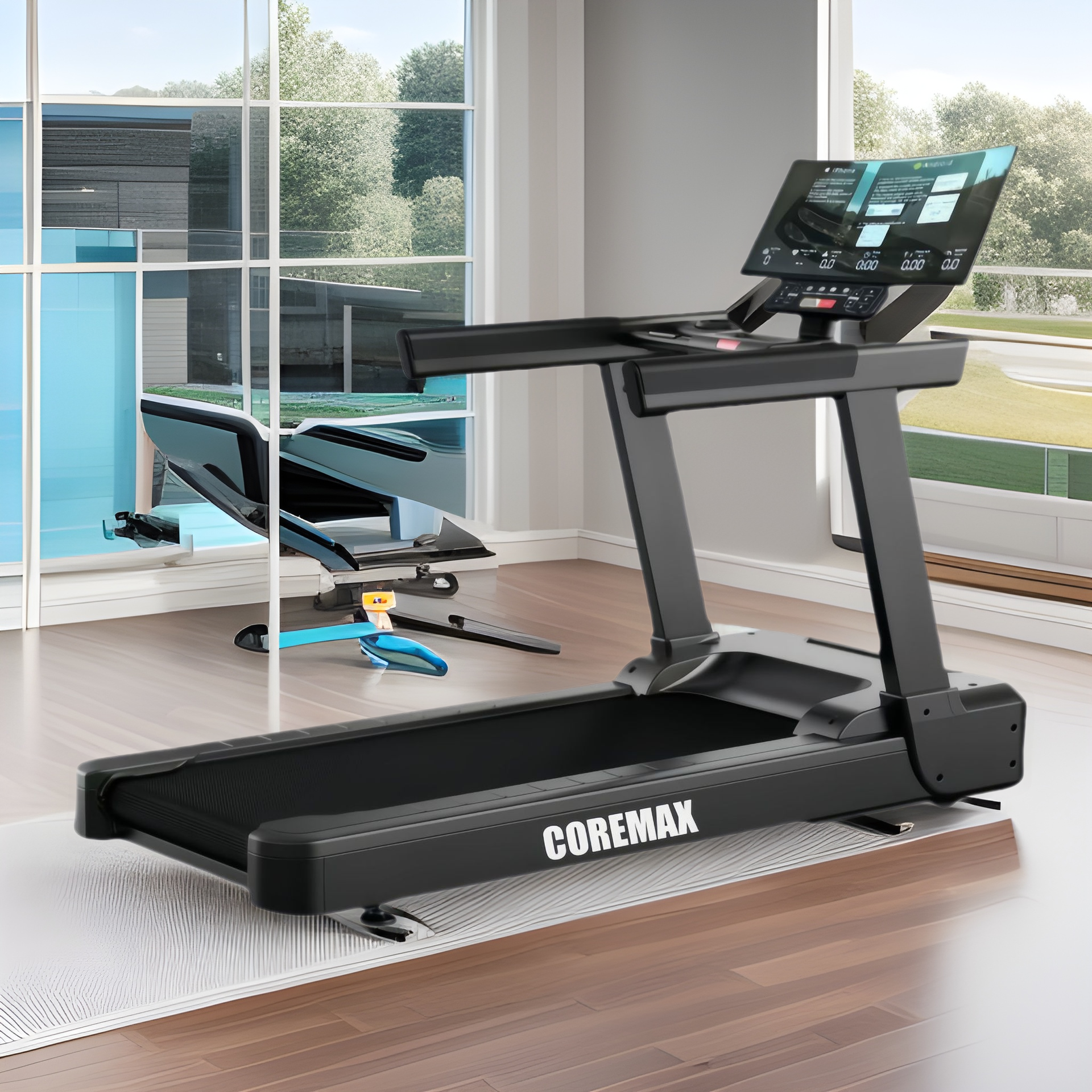 Commercial fitness multifunctional smart luxury electric treadmill gym with curve screen mirror treadmill