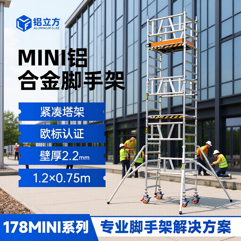铝合金迷你型脚手架移动带轮便携工程装修平台建筑高空作业爬架