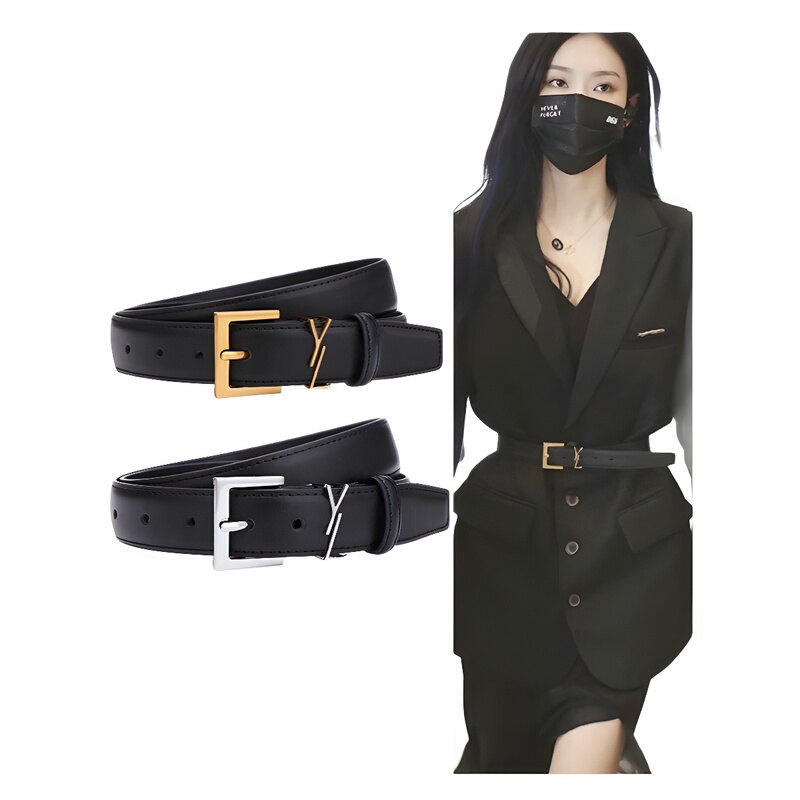 Yangshulin Belt Women's Leather Versatile Decorative Suit Belt High-End Vintage Black Slimming Jeans Belt for Summer