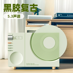 黑胶唱片机复古蓝牙音响小型无线时钟高音质家用超重低音低音炮