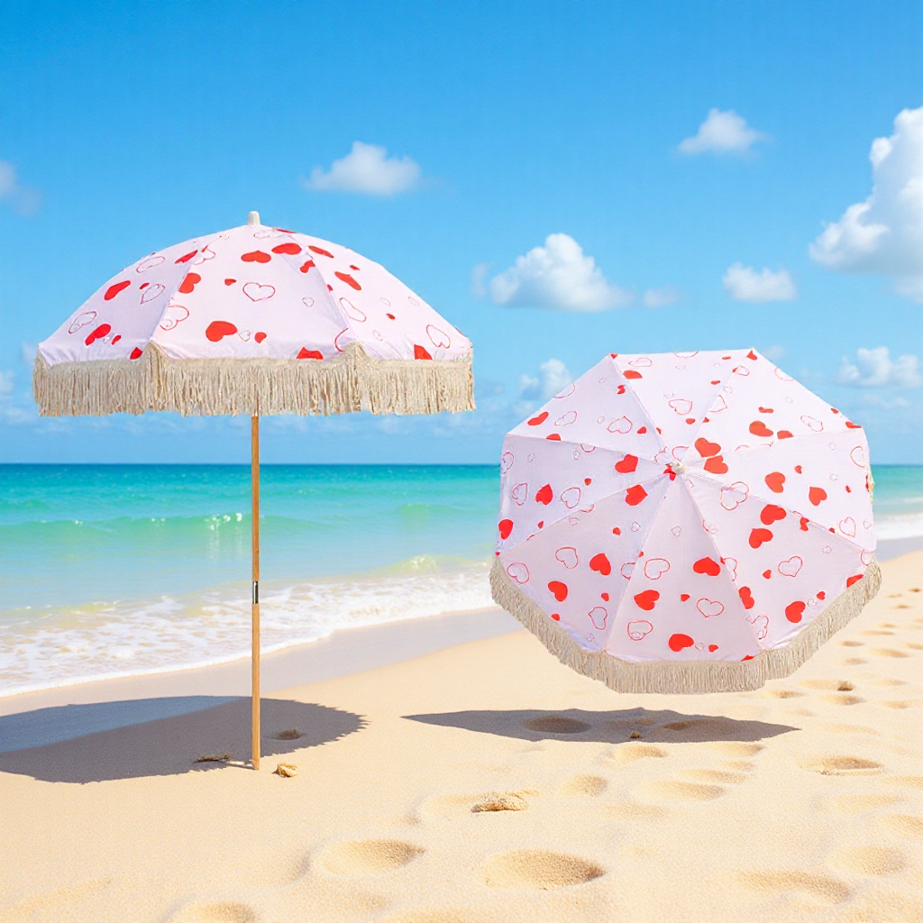 Factory Dedicated Outdoor Sun Protection Beach Umbrella Large Sun Umbrella Beach Seaside Swimming Pool Courtyard Camping Style Sunshade Tassel Umbrella