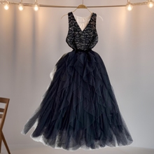 跨境法式超仙森系无袖V领蕾丝拼接收腰显瘦a字网纱连衣裙优雅礼服