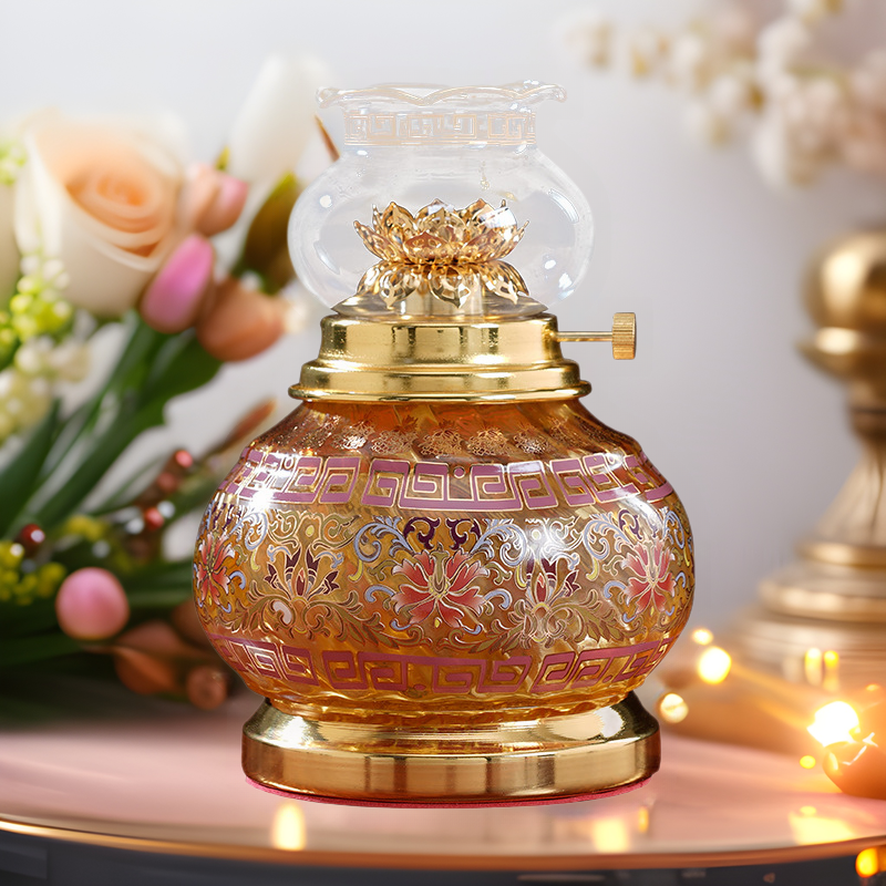 供佛油燈佛燈酥油燈燈盞家用佛前供燈長明燈液體酥油燈座調光防風