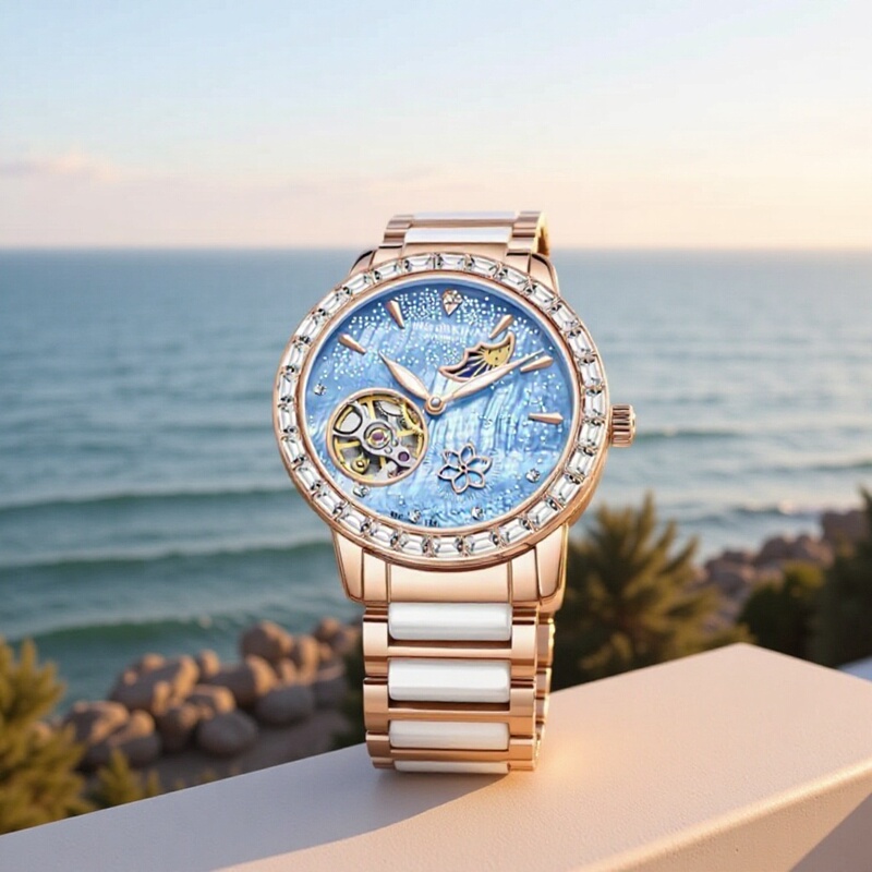 Ouqina Sun Moon Star automatic mechanical Women's Watch luxury diamond watch