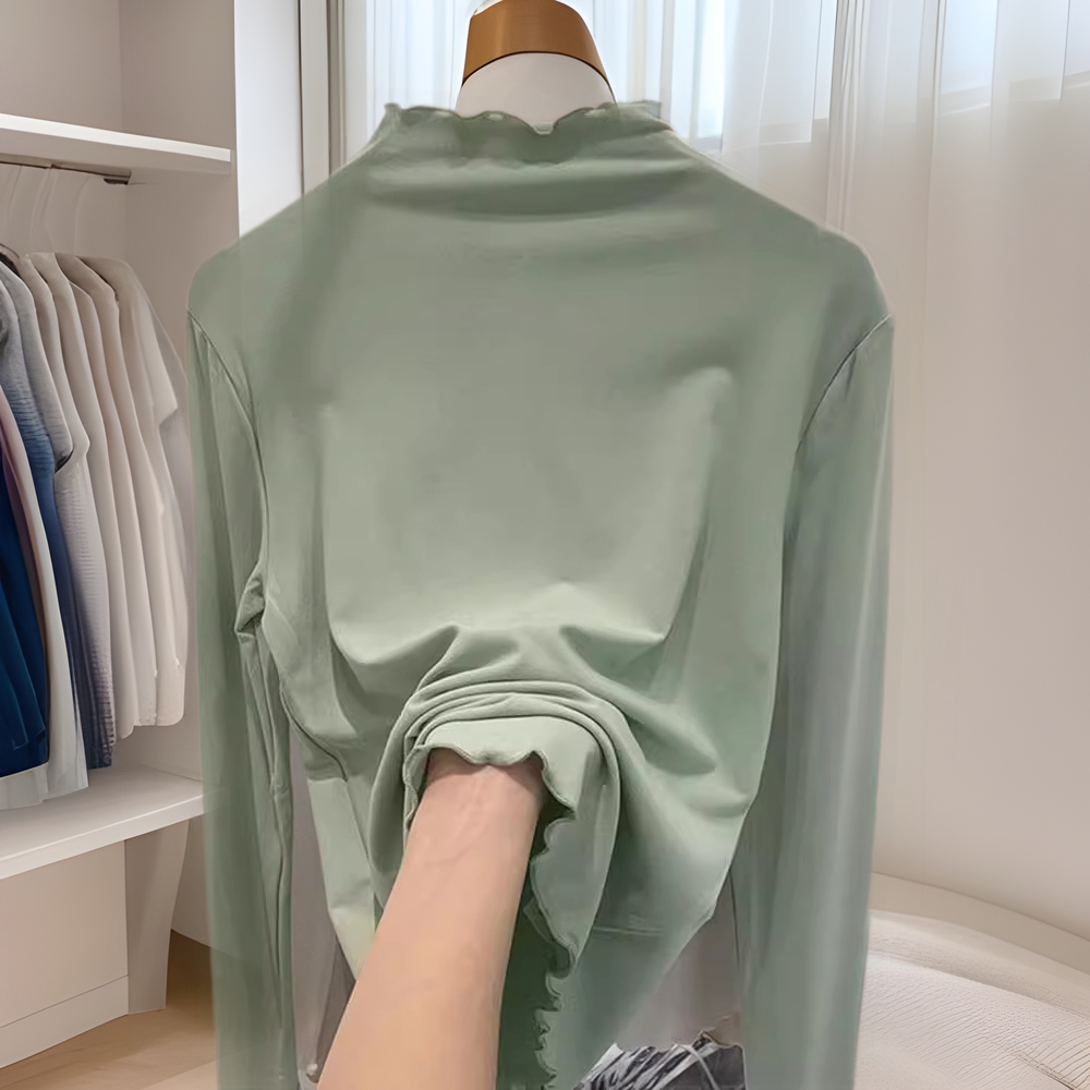 早秋の両面のデコルテの底のシャツの女性の秋冬の新型の半高の襟の中で長袖のtシャツの高級感の外で上着を着ます。
