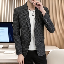 2025新款男士西服现货小西装韩版时尚格子休闲西服外套西装男批发