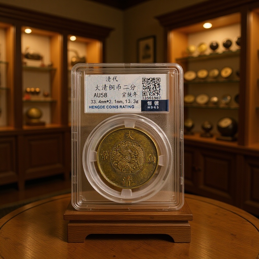 清代大清铜币宣统年二分铜元铜板黄铜币评级币盒子币扫码可查