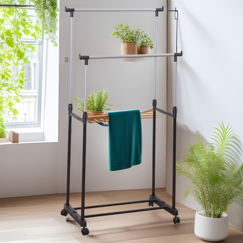 Floor drying rack telescopic lifting multi-function clothes pole clothes storage mobile floor storage rack with wheels