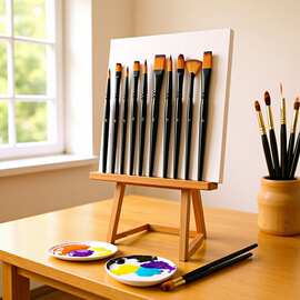 12支装尼龙材质画笔笔刷套装美术学生专用绘画用品套装批发黑色