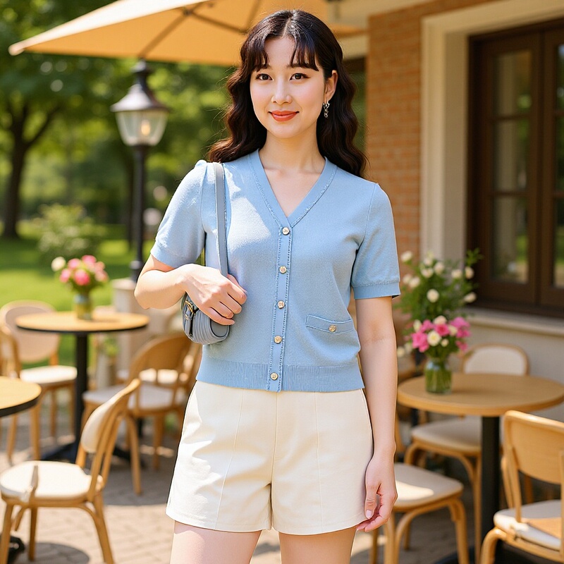 Kelai Del 2025 Summer Women's New Fashion Fragrance Short-Sleeved Knitwear Women's V Neck Elegant Work Clothing Top