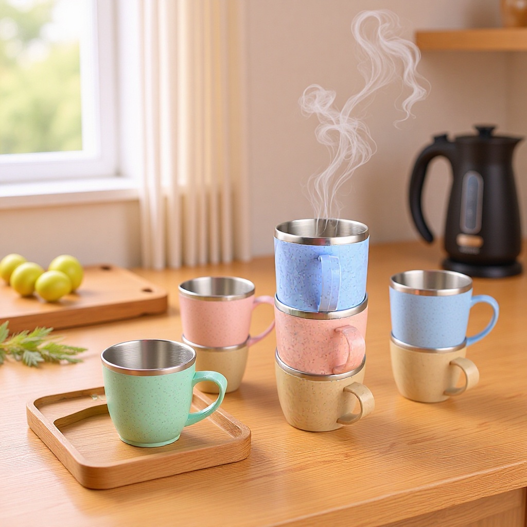 Vaso infantil de acero inoxidable 304 con asa, vaso de doble capa para beber en el hogar o el jardín de infantes.