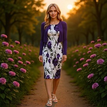 2025新款欧美热销优雅女式两件套装花卉印花连衣裙女装