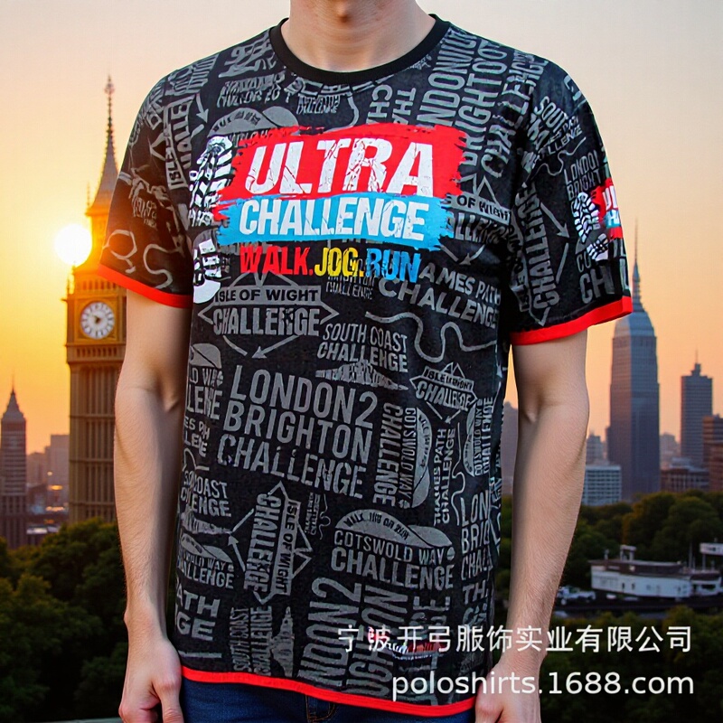 Letter Sublimation T-Shirt Cultural Shirt Dri-Fit Quick-Drying Round Neck Red and Gray Color T-Shirt Export Sports t