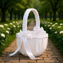 亚马逊工厂直销欧美婚庆用品洁白欧式婚礼新娘花篮花童花结花篮