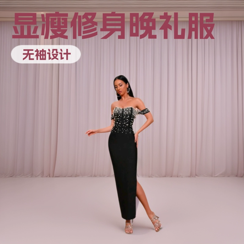 Высококачественное вечернее платье для женщин, банкетный стиль, черный цвет, высококачественная текстура, легкая роскошь, нишевая ежегодная встреча, похудение и похудение.