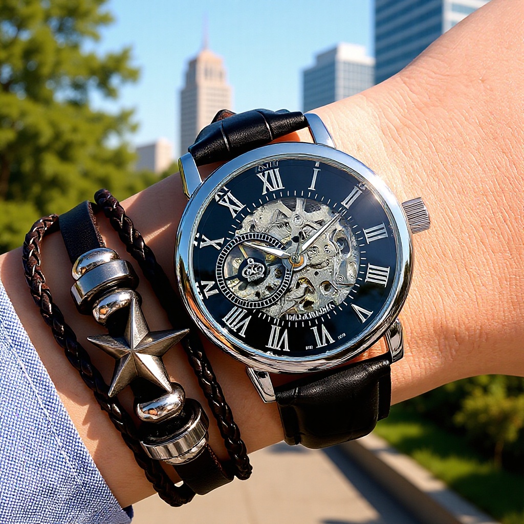 Ouqina watch men's automatic mechanical watch hollow-out transparent manual mechanical steel belt men's watch belt watch wholesale