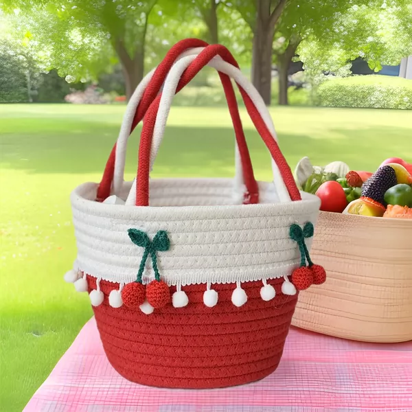 Accompanying Gift Baby's Full Moon Wedding Return Gift to Children Children's Straw Basket Cherry Handbag