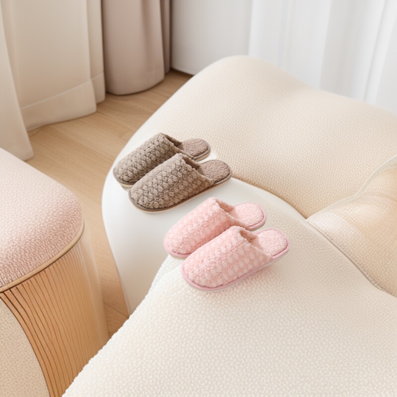 Autumn and Winter Lamb Velvet Plaid Home Indoor Floor Mop for Female Couples Warm Non-Slip Household Cotton Slippers Wholesale Soft