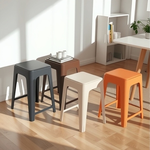 Plastic Stool for Home Use, Thickened for Adults, Sturdy for Living Room Dining Table, Non-Slip, Stackable, Simple High Stool Bench