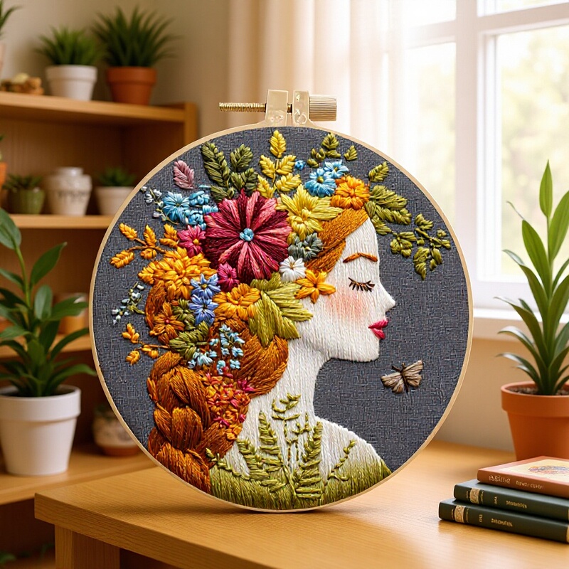 Cross-Border Flower Girl Handmade Embroider DIY Material Package Kit DIY Production English Illustration Cross Stitch Embroider