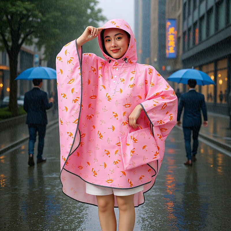 Japanese-Style Cross-Border Adult Rain Poncho Raincoat, Ultra-Light Pongee for Women and Students, Backpack Rain Cover, Outdoor Hooded Poncho
