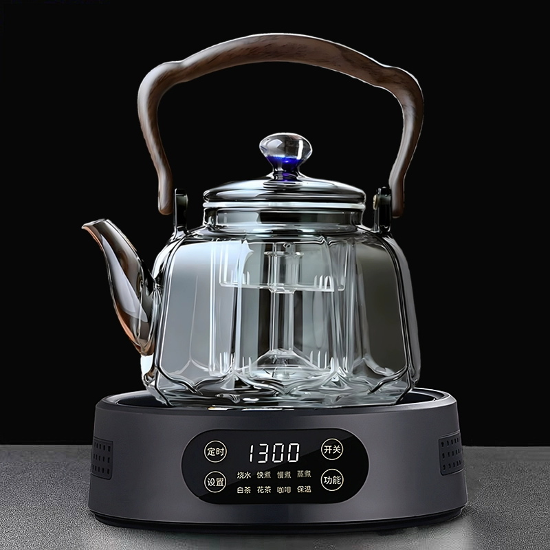 Электрическая керамическая плита 25G (1300 Вт) — настольный чайник для заваривания, совместима с чайниками 500–1300 мл, орех/белая/чёрная