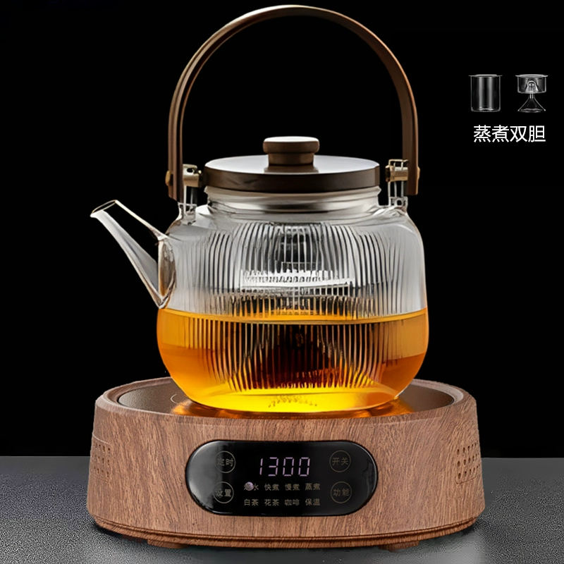 Электрическая керамическая плита 25G (1300 Вт) — настольный чайник для заваривания, совместима с чайниками 500–1300 мл, орех/белая/чёрная