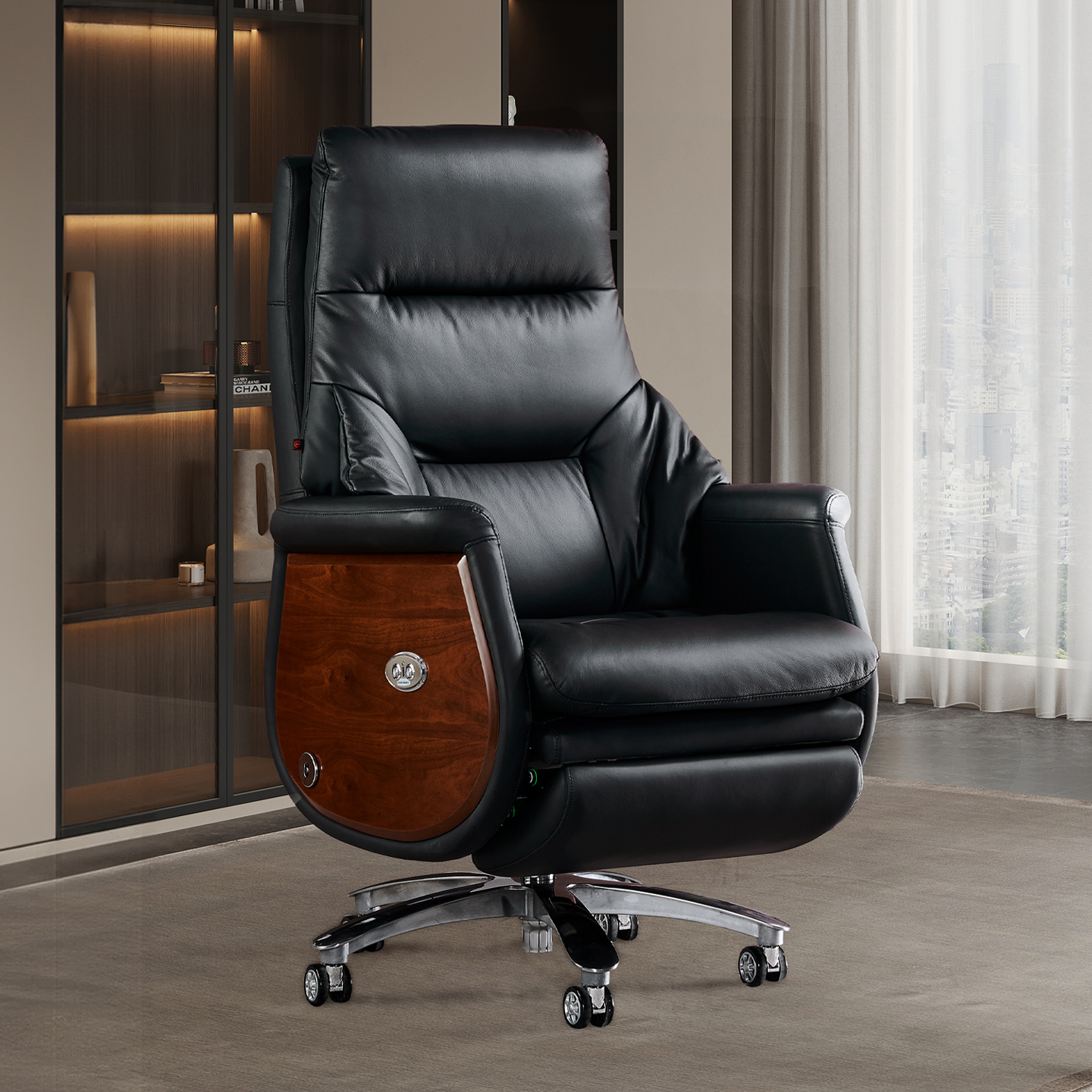 Intelligent Massage Electric Solid Wood Leather Boss Chair Office Reclining Nap Comfortable Sedentary Ceo Computer Chair