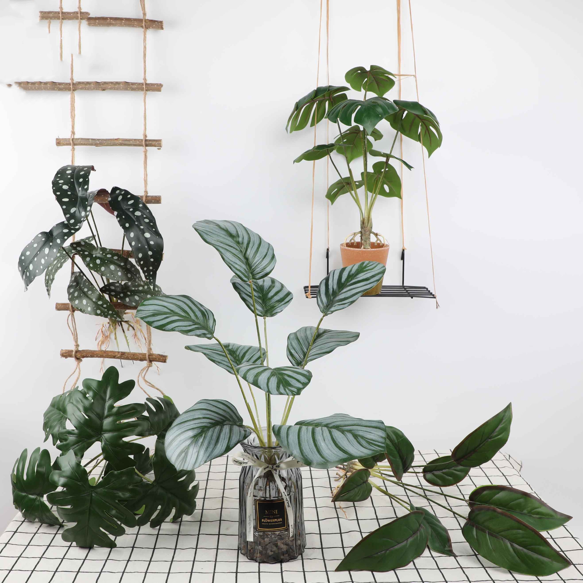 Artificial Green Plant Monstera Leaves Spring Rain Grass Home Decoration Green Plant Small Grass Ornaments Artificial Flower Props Fake Flowers