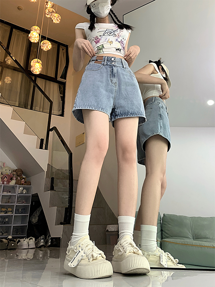 Wide-Leg Denim Shorts for Women, 2024 Summer Thin High-Waisted Plus Size Loose Slimming Petite A-Line Hot Pants
