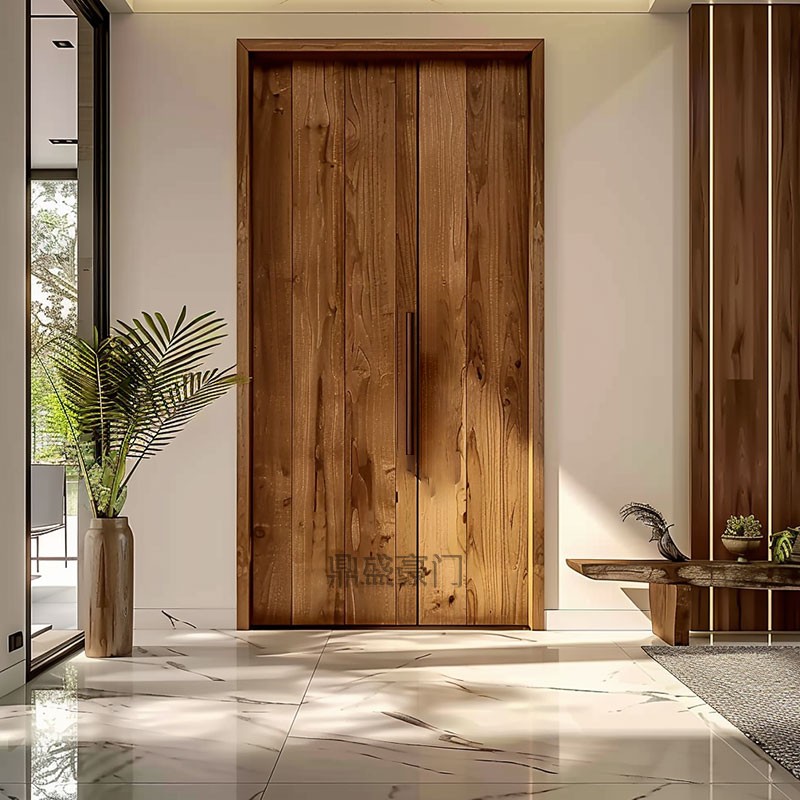 Wabi-Sabi Style Solid Teak Wood Door for Villa, Rural Self-Built House, Bedroom Door, Antique Wooden Door, Smart Lock Entry Door