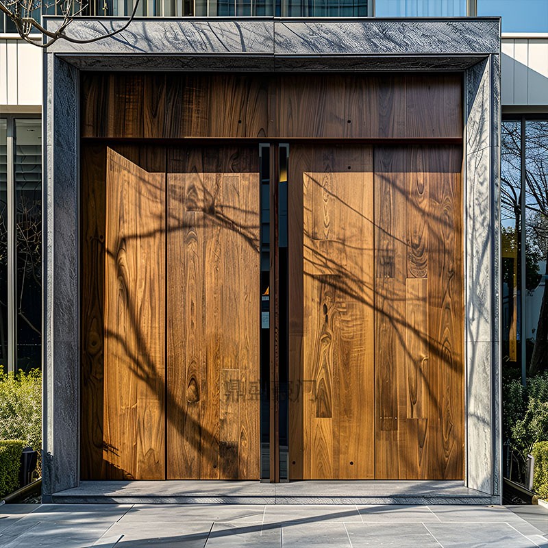 Teak Wood Door Modern Courtyard Villa Smart Lock Self-Built House Four-Door Courtyard Wabi-Sabi Style Wooden Door Double Entry Door