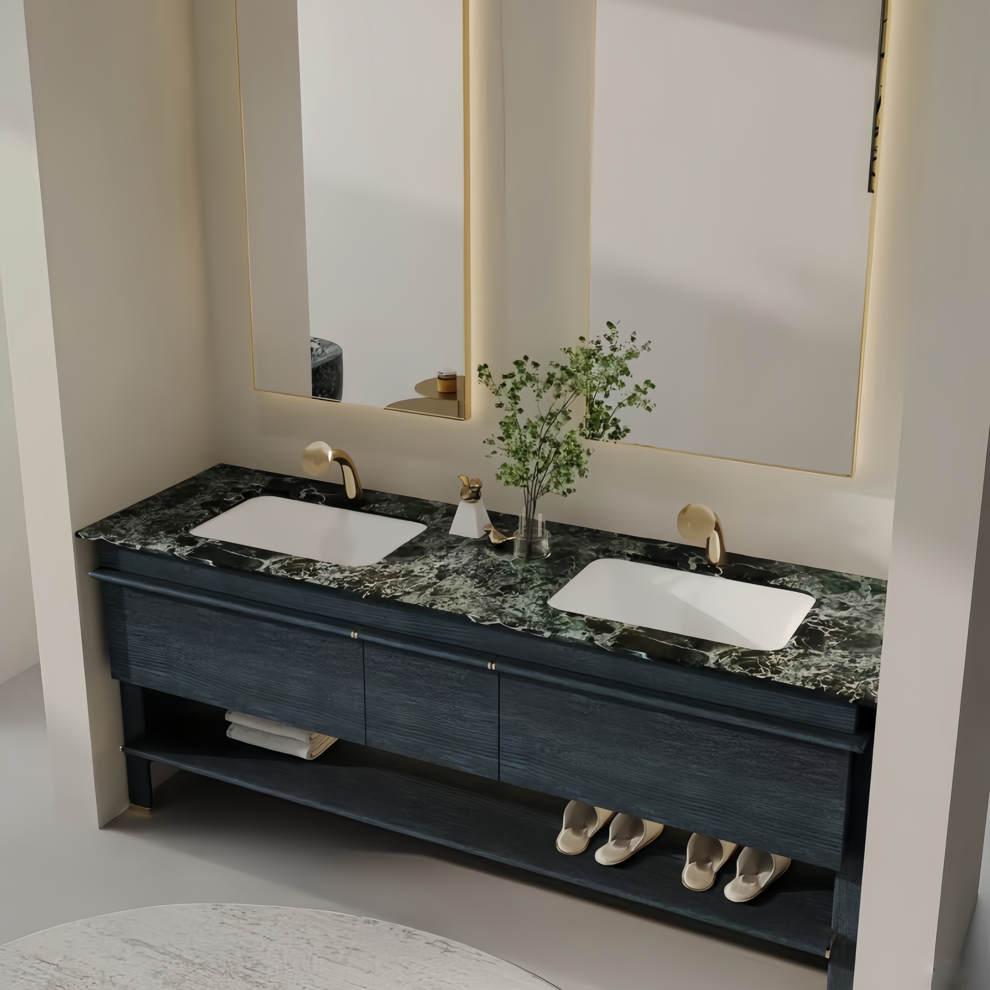 Luxury Stone Bathroom Cabinet with Integrated Floor-Standing New Chinese-Style Marble Washbasin and Vanity Counter