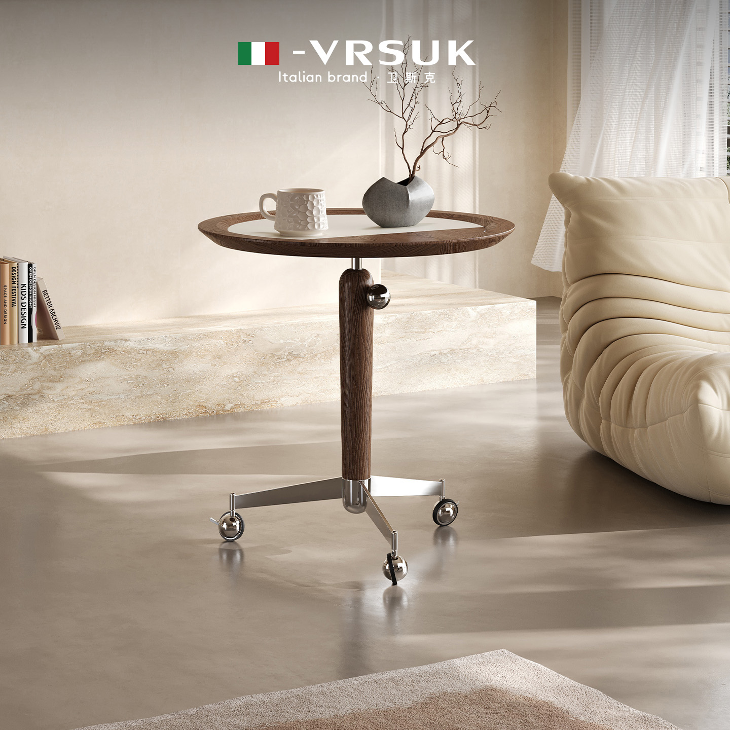 Vrsuk Italian Minimalist Movable Side Table Coffee Table for Home Sofa Corner Table Small Apartment Living Room Adjustable Side Table