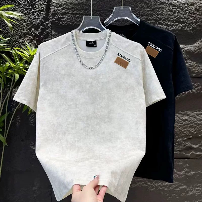 Summer Trendyy Brand New Men's Simple Label Short-Sleeved T-Shirt Tie-Dye Trendyy Fashion Round Neck Casual Versatile Half-Sleeve