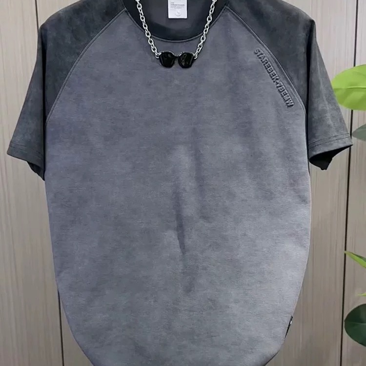 Summer New Trendy Men's Contrasting Color Splicing Half-Sleeved Bottoming Internet Celebrity Popular Tie-Dye Design T-Shirt Short-Sleeved