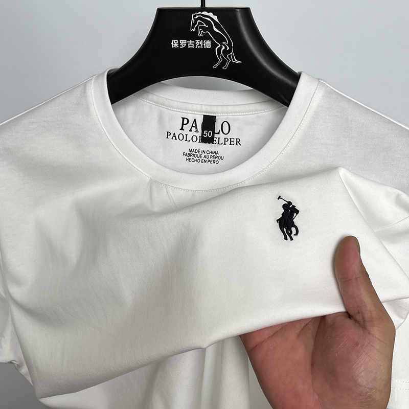 Paul Gulid Paul 100% Cotton T-Shirt Men's Round Neck Classy Embroidered Pony Logo T-Shirt Men's Clothing