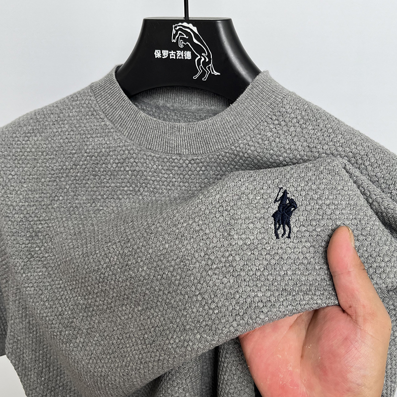 Paul Genuine High-End Knitted Pure Cotton Short-Sleeve T-Shirt for Men, Round Neck, Summer Pineapple Pattern, Casual Versatile Men's T-Shirt