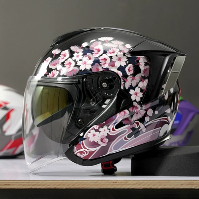 Helmet Electric Motorcycle Half Helmet | Motosiklet dəbilqələri - s-ro-5-black-cherry-blossom