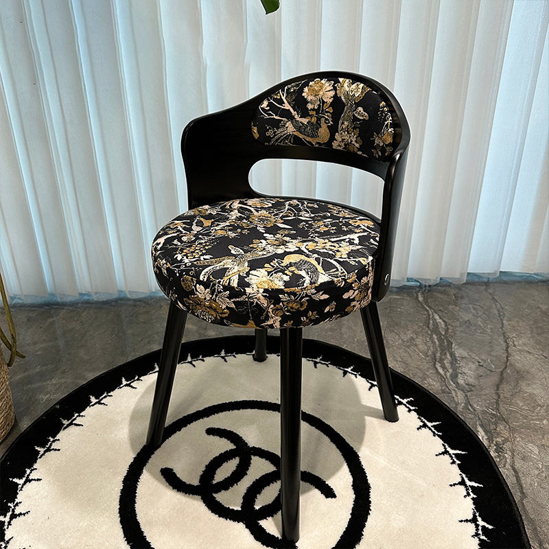 Light Luxury Home Retro Dining Table and Chairs, French-Style Vanity Chair, Antique-Style Solid Wood Dressing Stool with Backrest, Swivel Study Chair