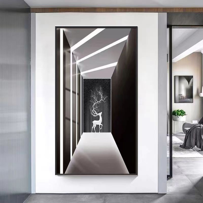 Entrance Hall Decorative Painting, Space-Expanding Mural, High-End Vertical Corridor Aisle Hanging Painting, Modern Minimalist with Lights