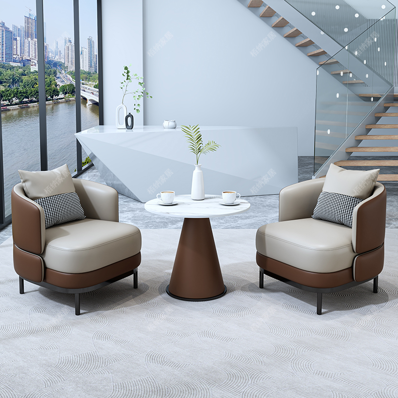 High-End Sofa, Round Table Combination, Beauty Salon, Clinic, Sales Office, Balcony, Leisure, Minimalist Reception Table and Chairs