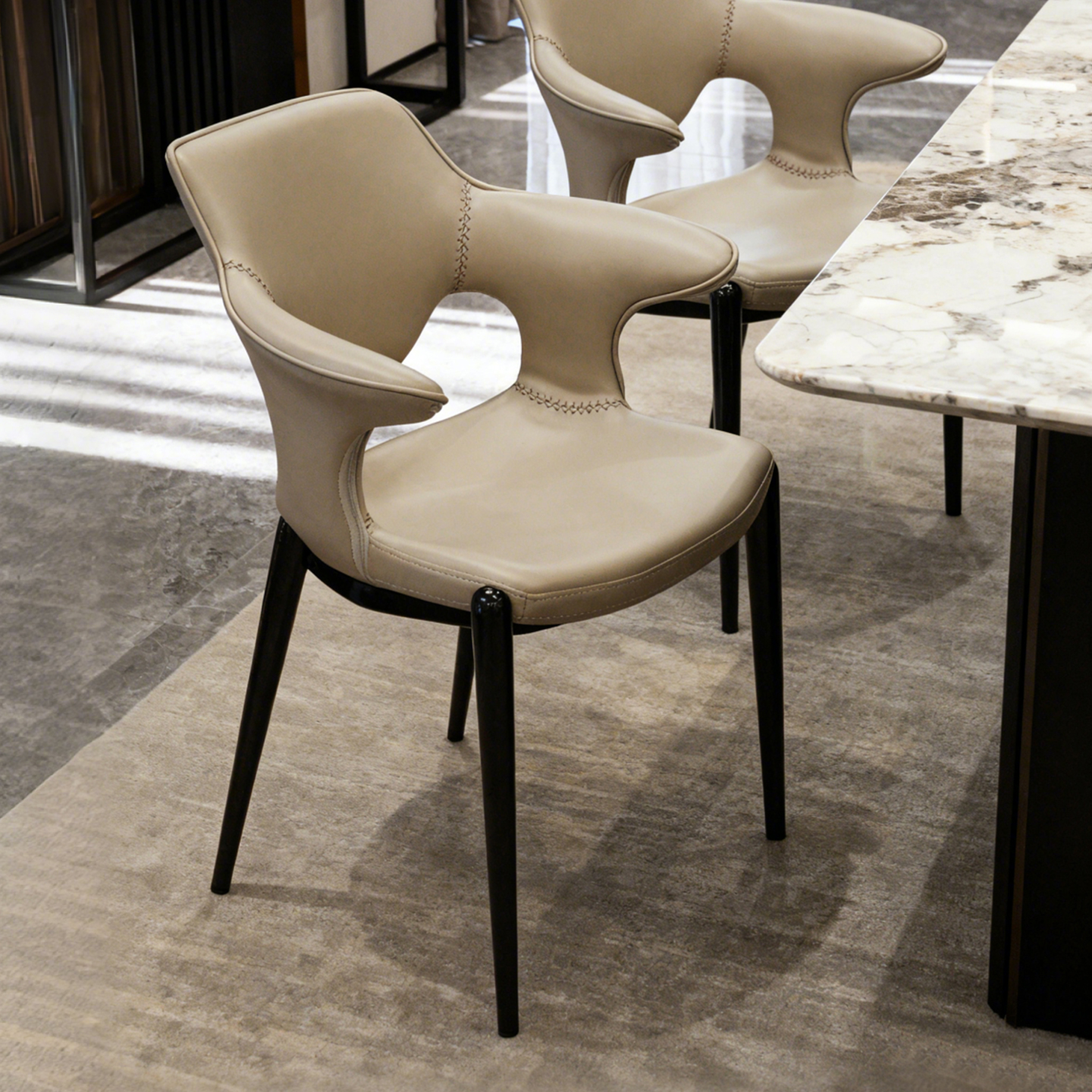 New Italian-Style Minimalist Saddle Leather Metal Armrest Dining Chair, Tea Table Chair, Guest Chair, Home Island Table, Luxury Stone Dining Table Chair