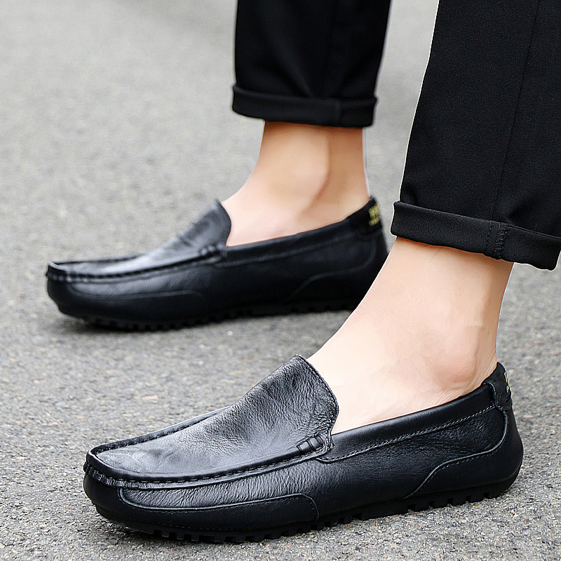 Men's Genuine Leather Loafers, Spring Korean Style Trendy Casual Leather Shoes, Men's Shoes 2025 New Model, Slip-On Lazy Shoes for Dad