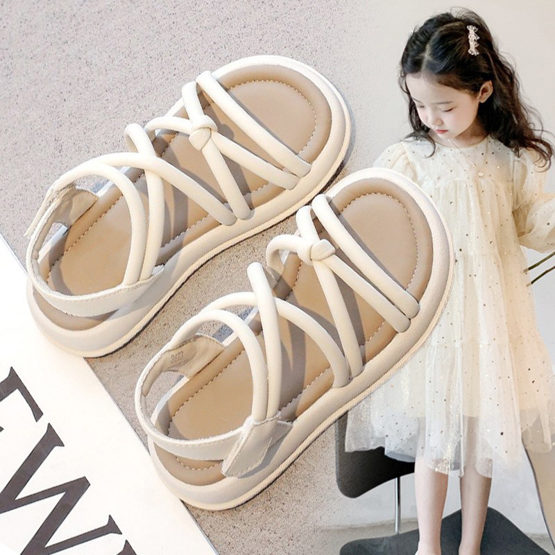Girls' Sandals 2025 Summer New Fashion Medium and Large Children's Soft-Soled Roman Princess Shoes Girls' Children's Beach Shoes