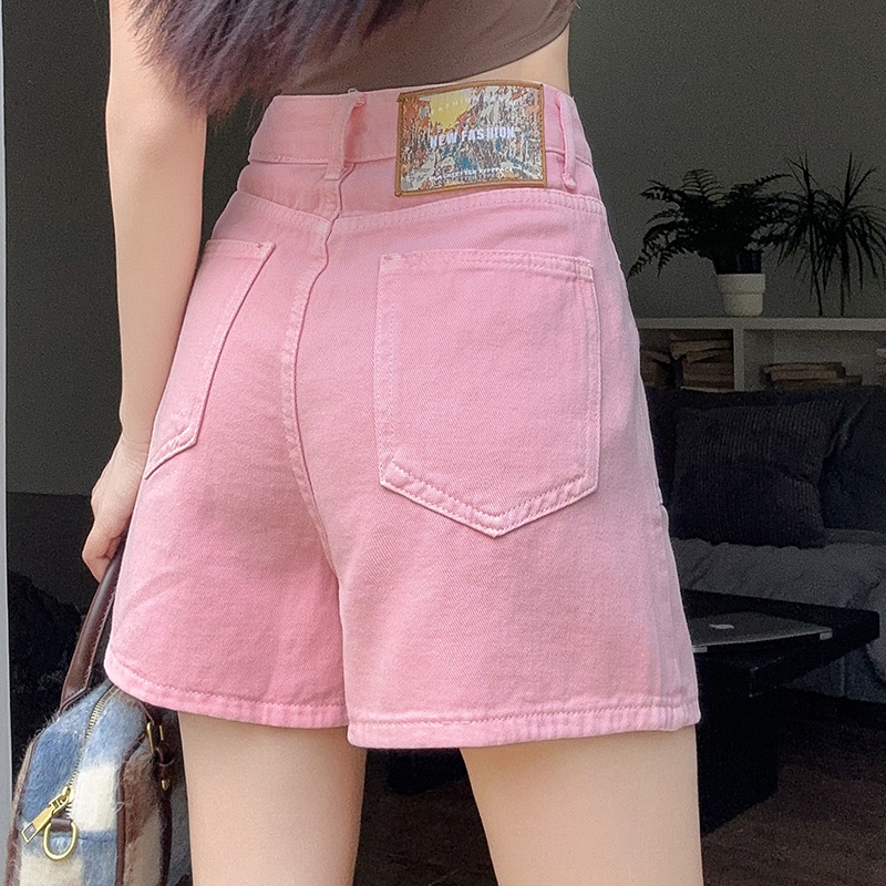 Pink Denim Shorts for Women, Summer Thin Style, Cool and Stylish, Makes Petite Figures Look Taller and Slimmer, High-Waisted A-Line Wide-Leg Pants