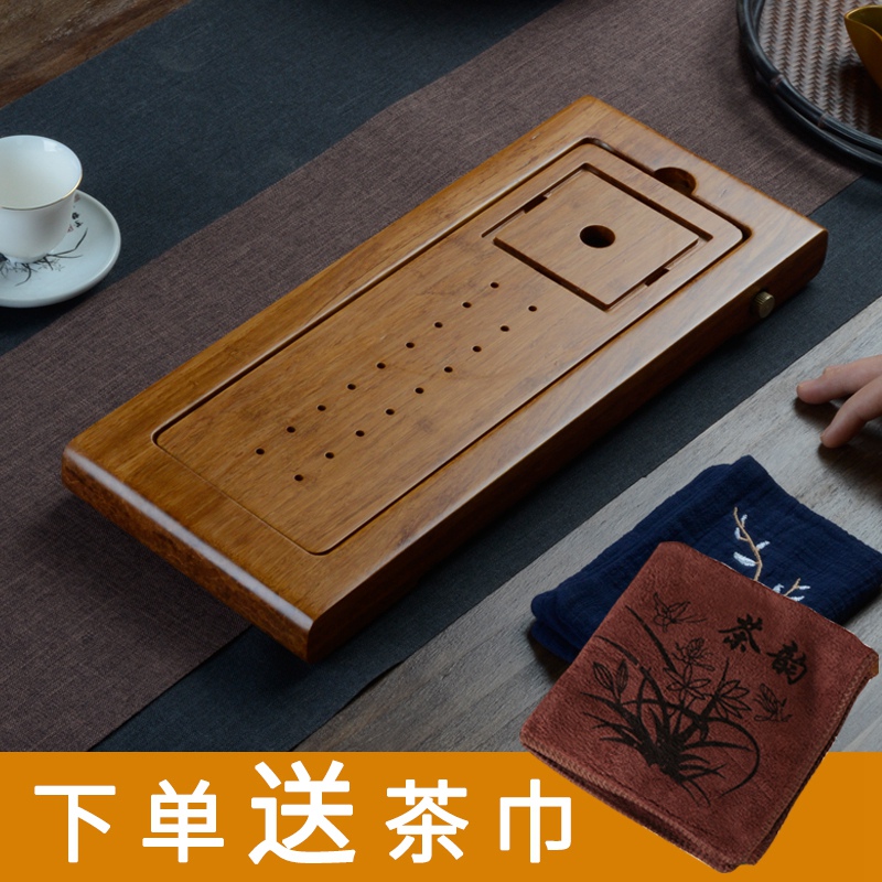 Natural Heavy-Duty Bamboo Tea Tray with Embedded Water Storage, Dual-Purpose for Wet and Dry Brewing, Kung Fu Tea Ceremony Tea Set