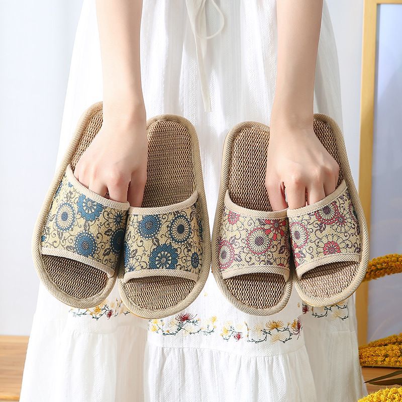 Linen Slippers Women's 2025 New arrival Summer Indoor Home For Home All Year Round Men's Autumn Pastoral Home Floor Slippers Men