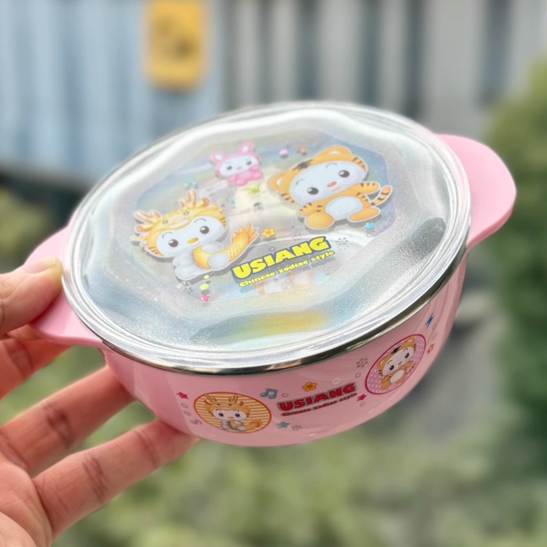 Yu Mama 3.9 Yuan 304 Stainless Steel Uncoated Children's Bowl, Supplementary Food Bowl, Double-Layer Anti-Scalding, Anti-Fall Rice Bowl for Drinking Soup